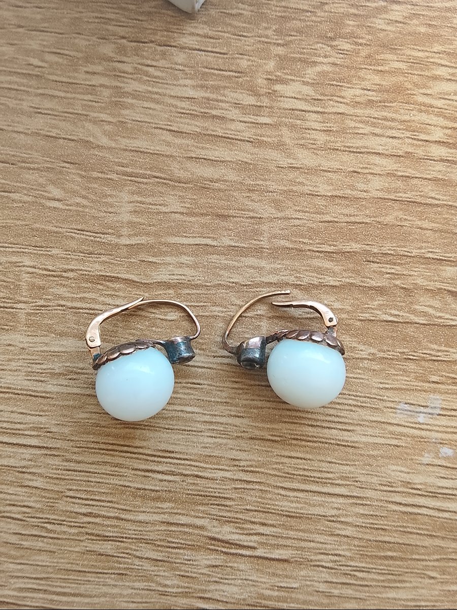 Paire de boucles d oreille en opaline et vermeil fin XIXe