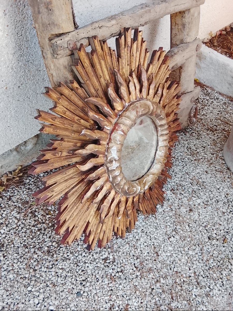 Gilded Wooden Sun Mirror, Circa 1960-photo-2