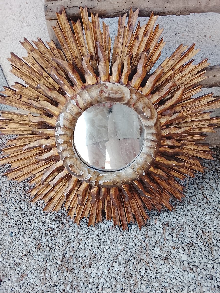Gilded Wooden Sun Mirror, Circa 1960-photo-3