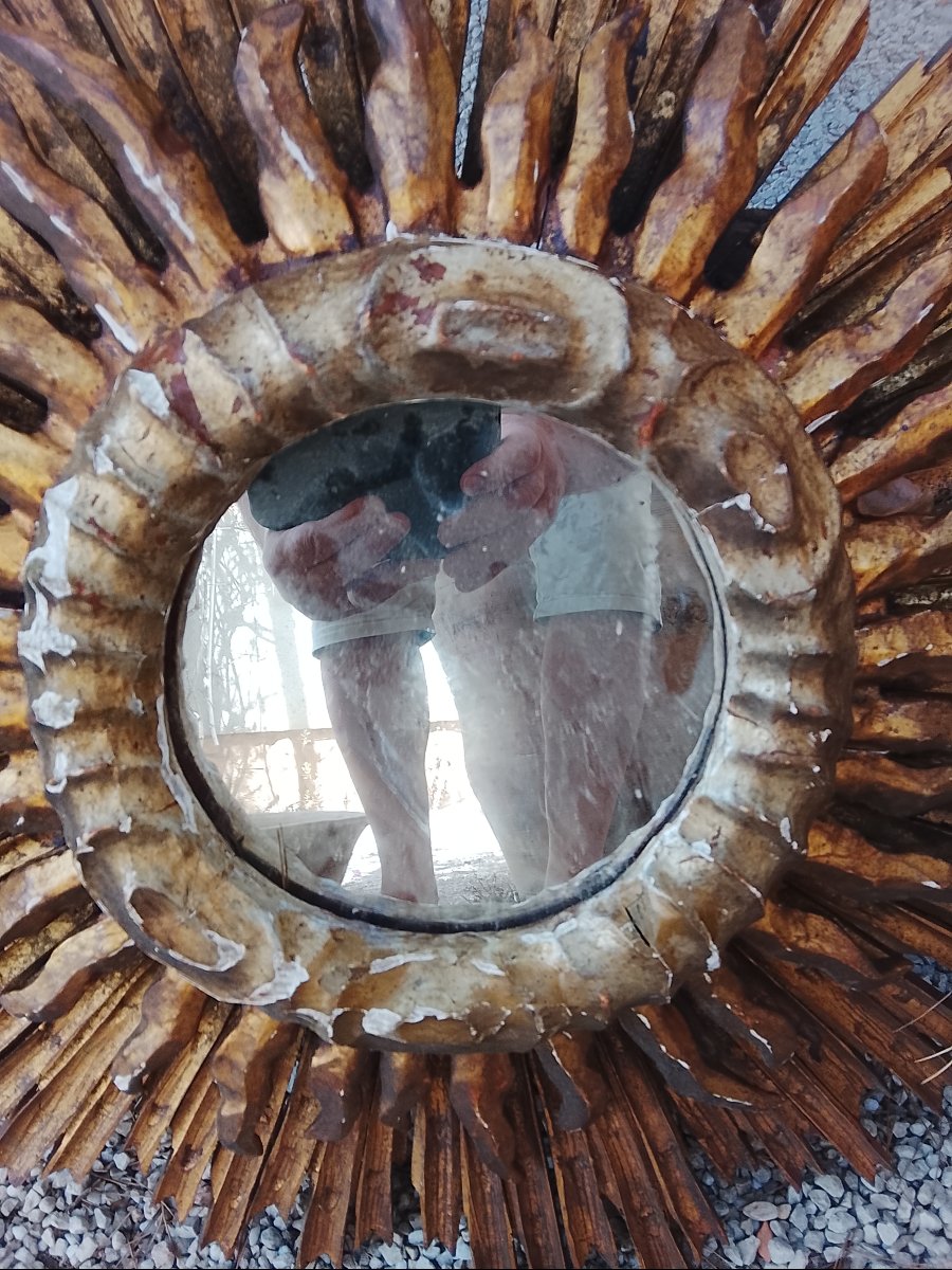 Gilded Wooden Sun Mirror, Circa 1960-photo-4