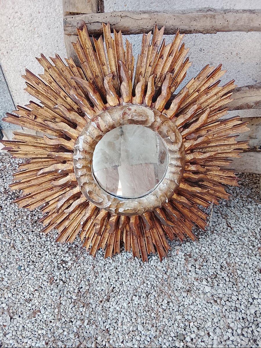 Gilded Wooden Sun Mirror, Circa 1960
