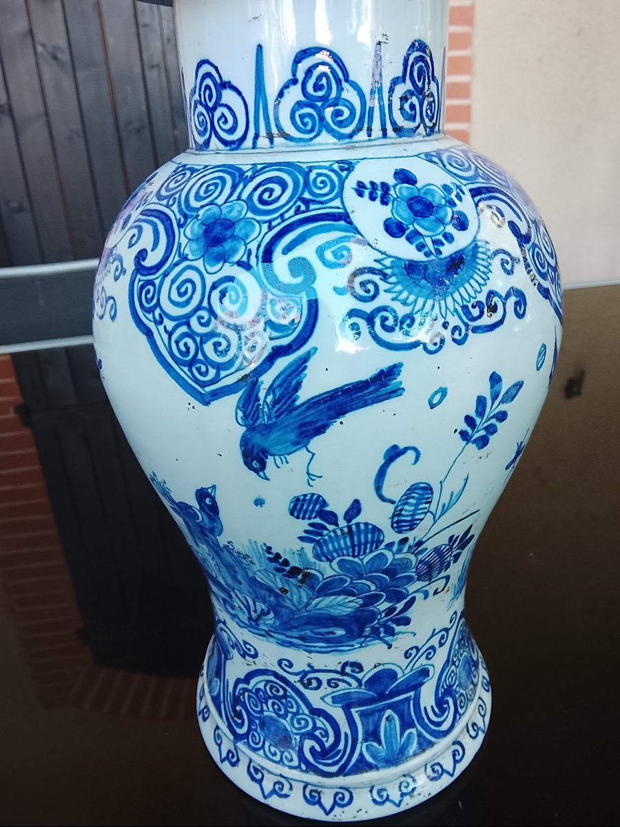 Important 19th-century Delft-style Earthenware Vase-photo-3