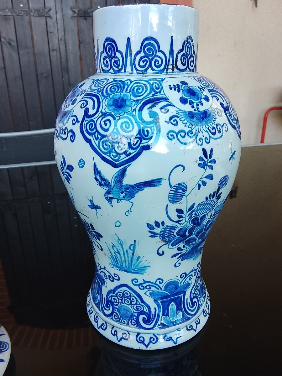 Important 19th-century Delft-style Earthenware Vase-photo-1