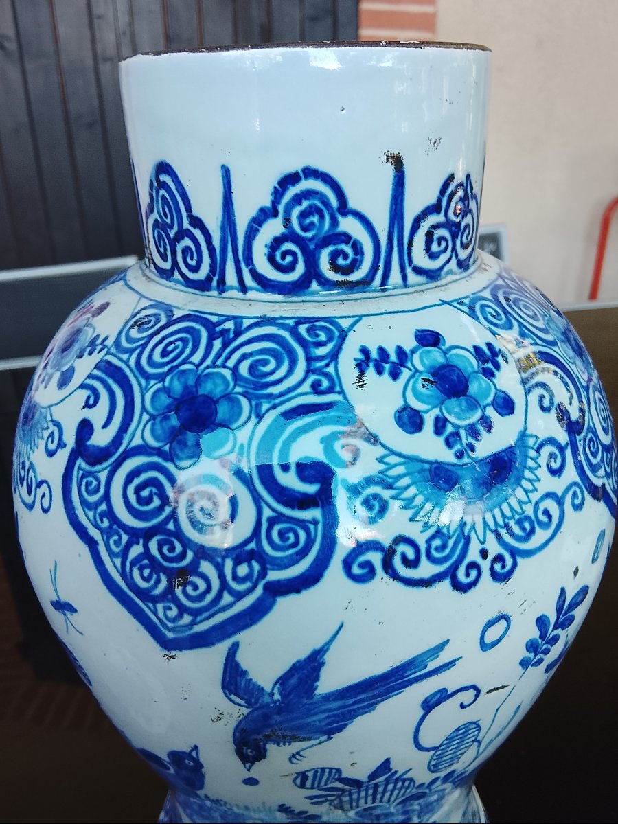 Important 19th-century Delft-style Earthenware Vase-photo-3