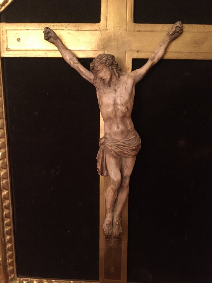 Christ Dans Cadre En Bois Doré époque XVIIIe -photo-1