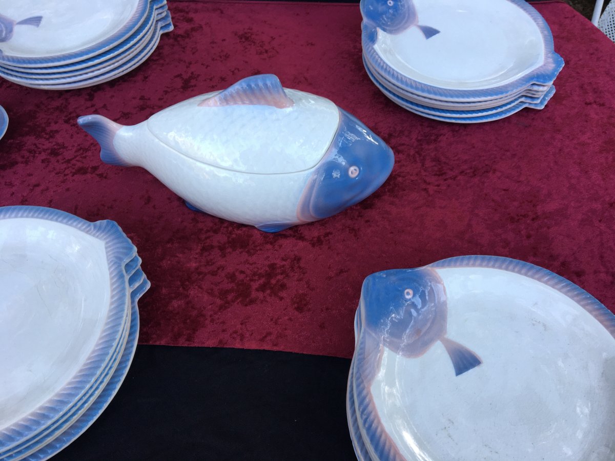 Fish Service In Earthenware D 1930-photo-1
