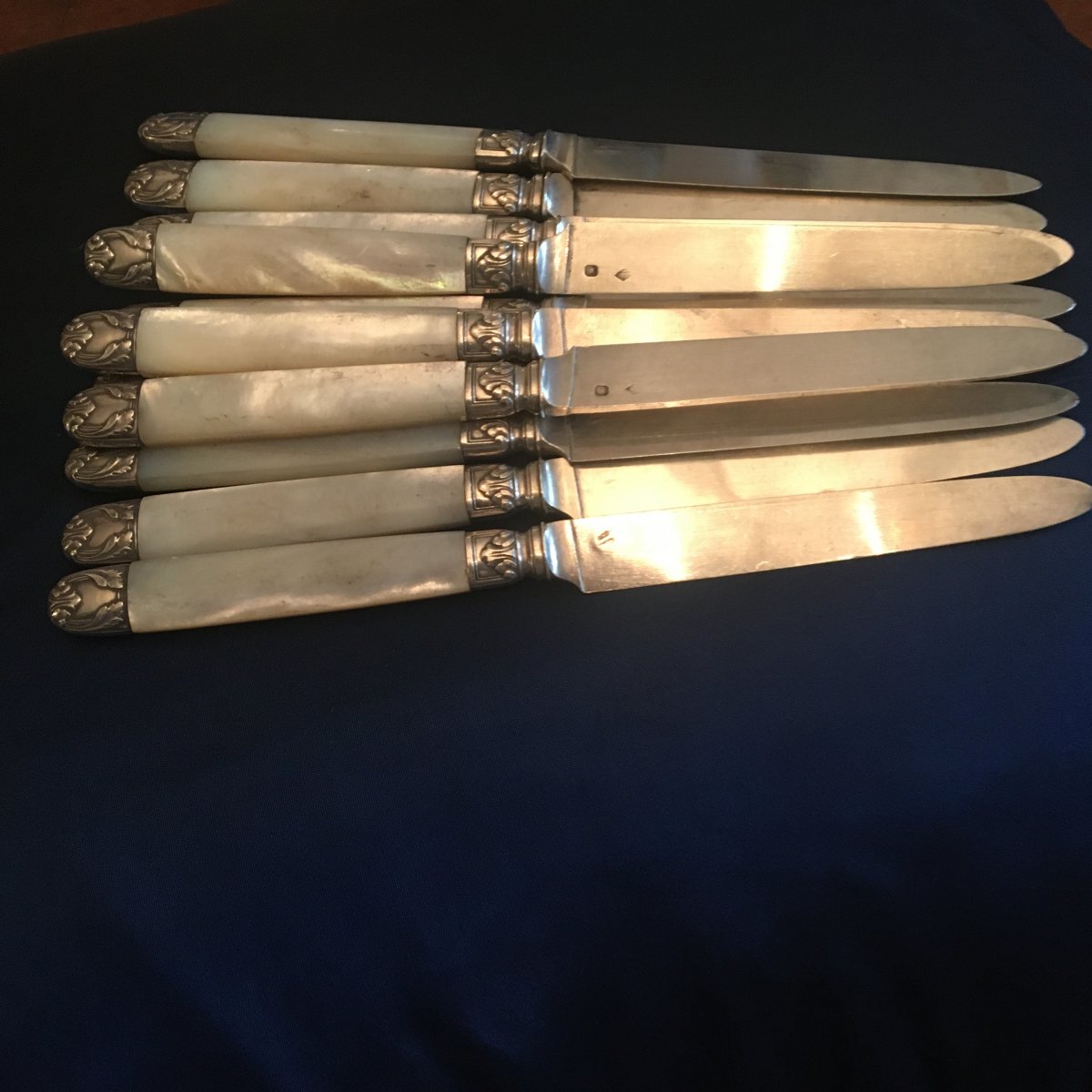 Suite Of 10 Fruit Knives In Mother Of Pearl And Silver Minerva-photo-2