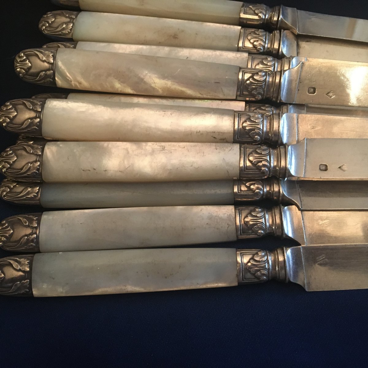 Suite Of 10 Fruit Knives In Mother Of Pearl And Silver Minerva-photo-3