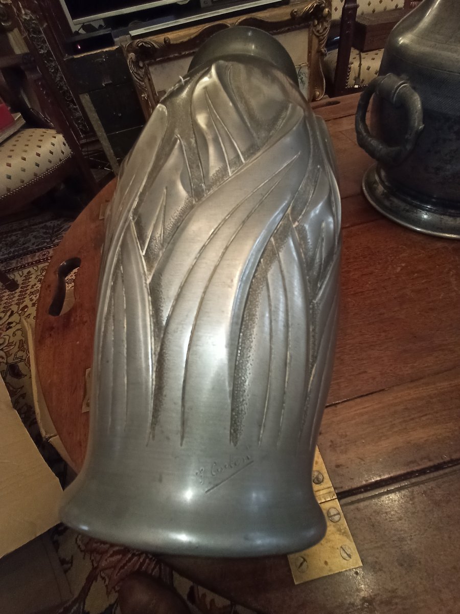 Vase De Forme Obus En Etain Signe Cortesi-photo-2