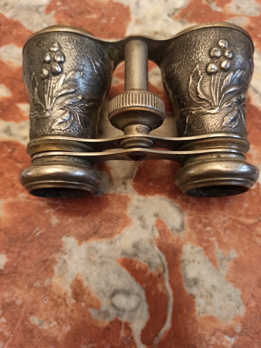 Pair Of Metal Theater Binoculars With Bird Decor Around 1900-photo-2