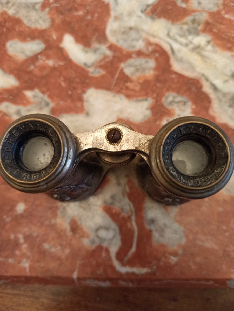 Pair Of Metal Theater Binoculars With Bird Decor Around 1900-photo-3