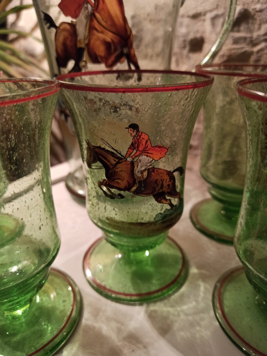 Orangery Service In Blown Glass And Decorated With Horse Scenes Around 1950-photo-3