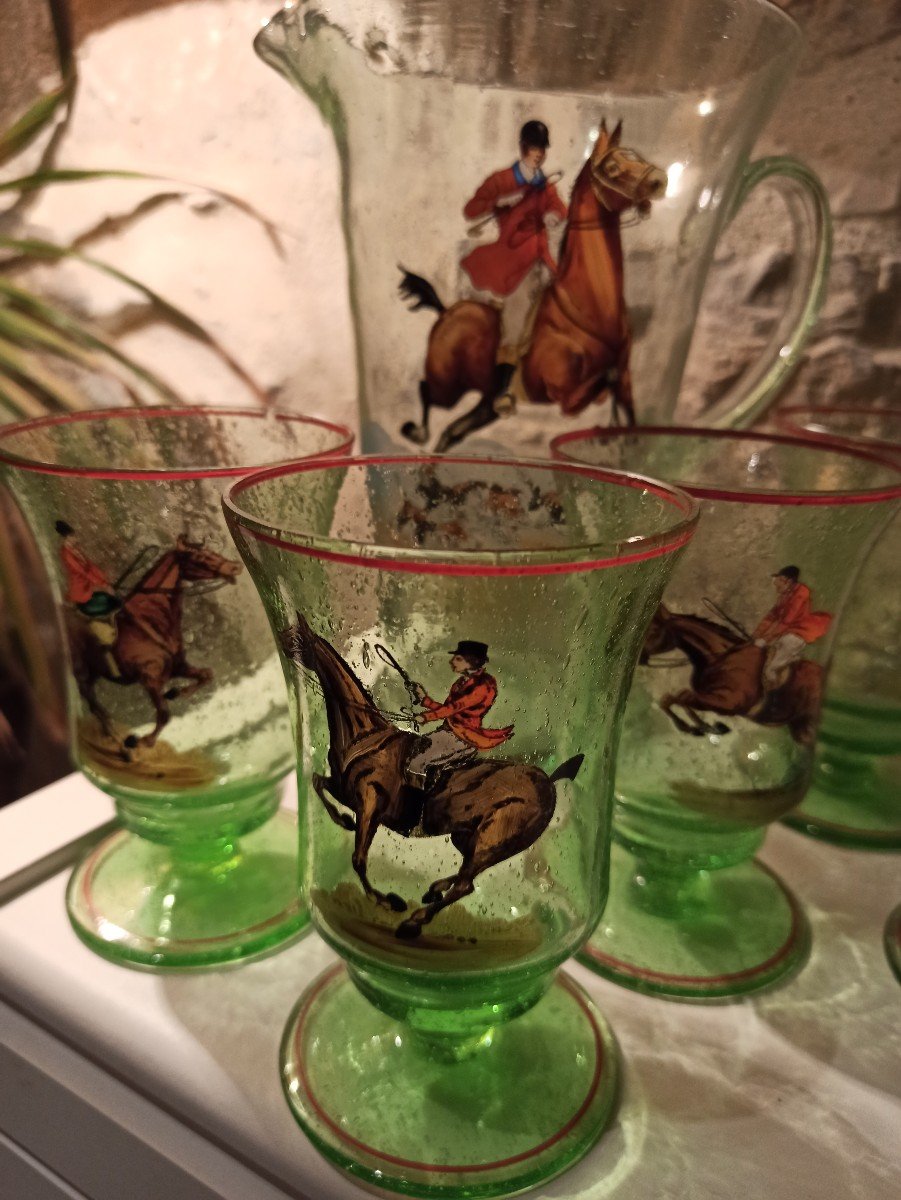 Orangery Service In Blown Glass And Decorated With Horse Scenes Around 1950-photo-4