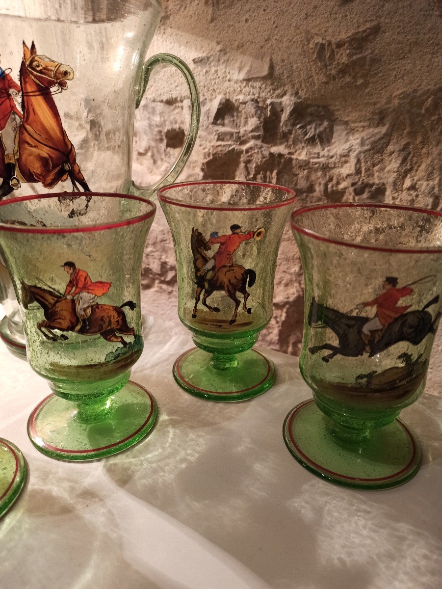 Orangery Service In Blown Glass And Decorated With Horse Scenes Around 1950-photo-1