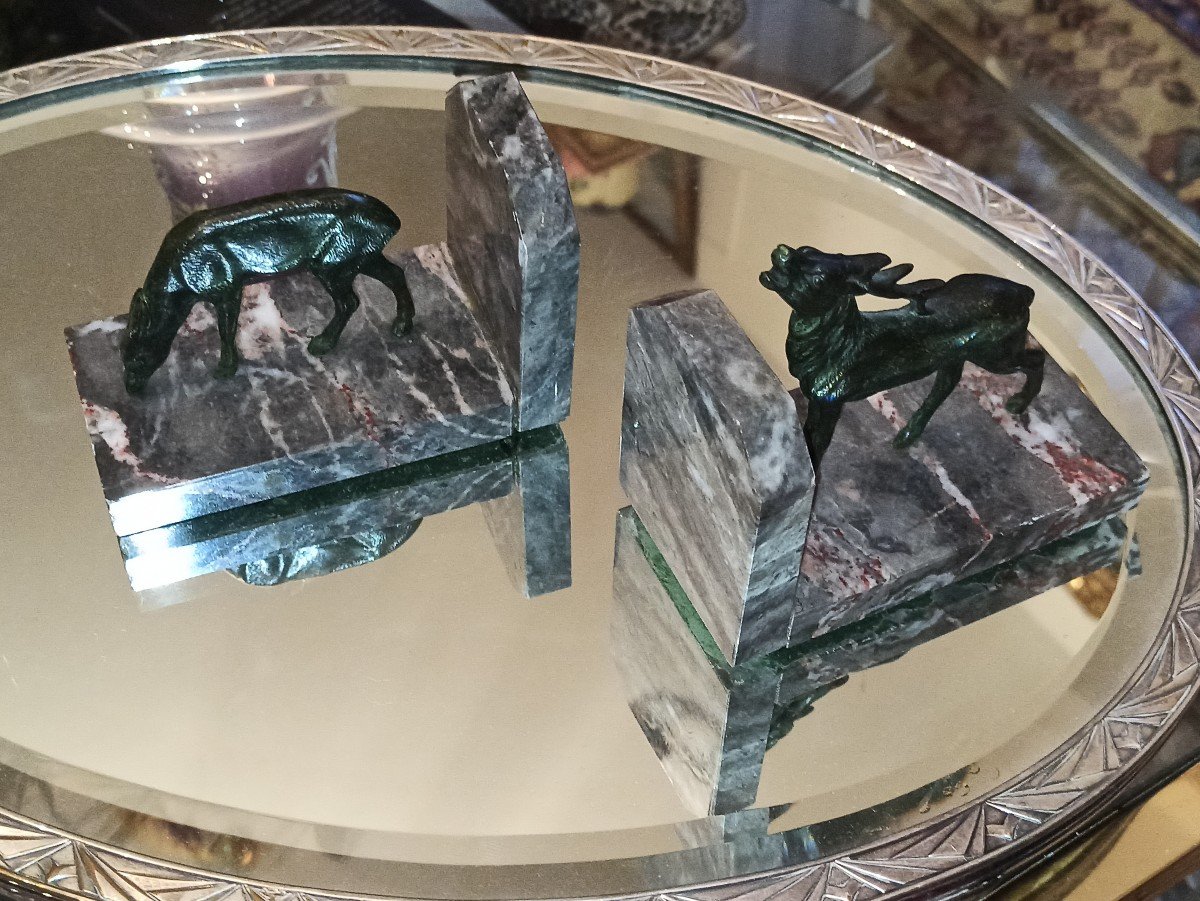 Pair Of Greenhouse Books In Bronze And Marble Circa 1930-photo-3