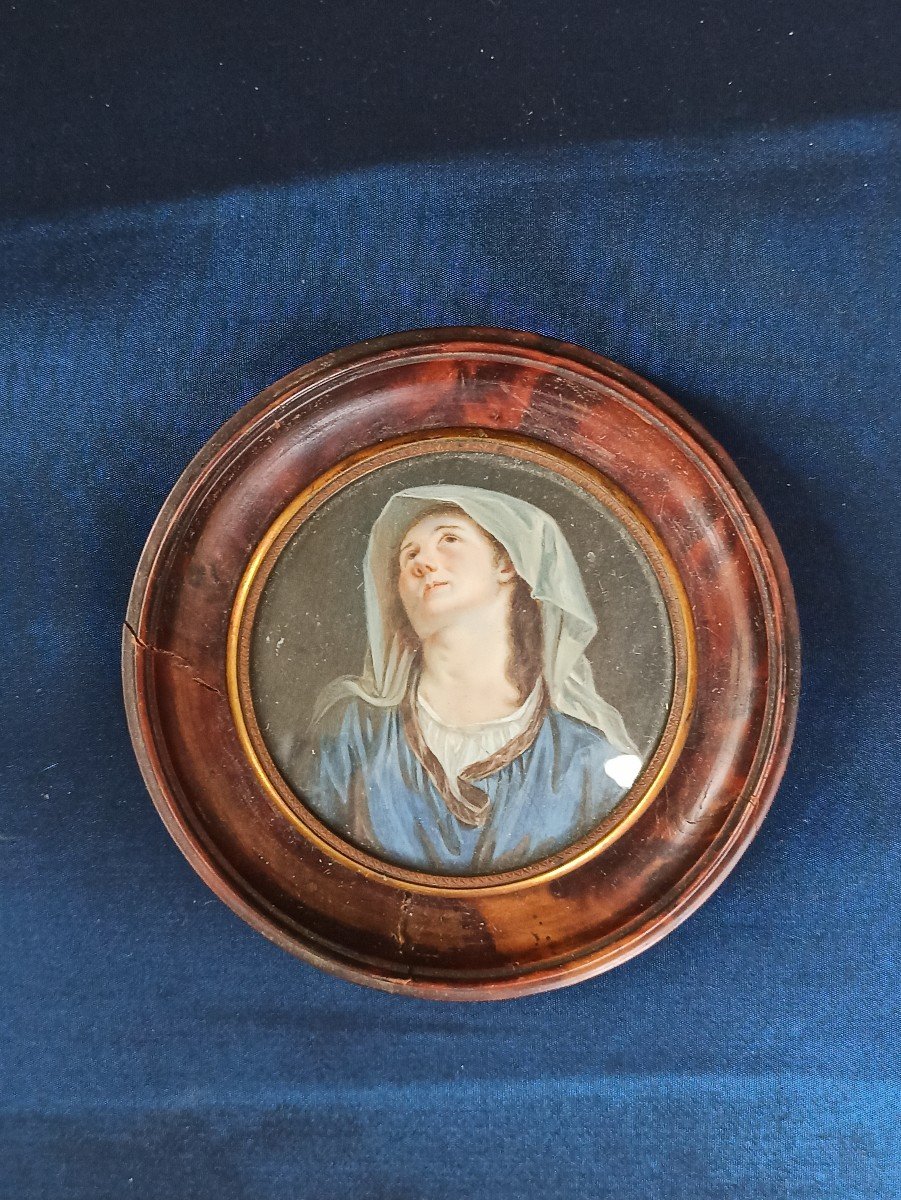 Miniature Peinte D Un Portrait De Dame Pieuse En Extase époque Debut Du XIXe-photo-2