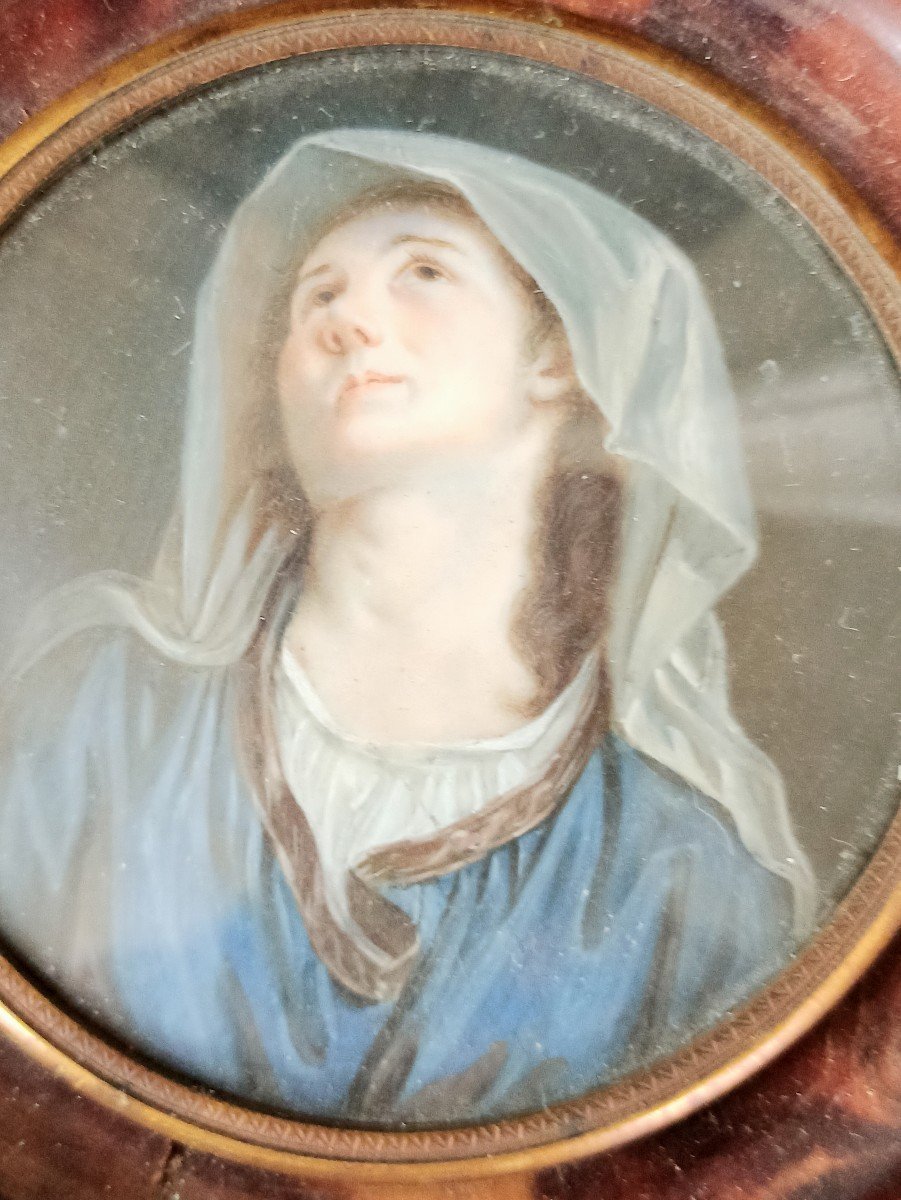 Miniature Peinte D Un Portrait De Dame Pieuse En Extase époque Debut Du XIXe-photo-1