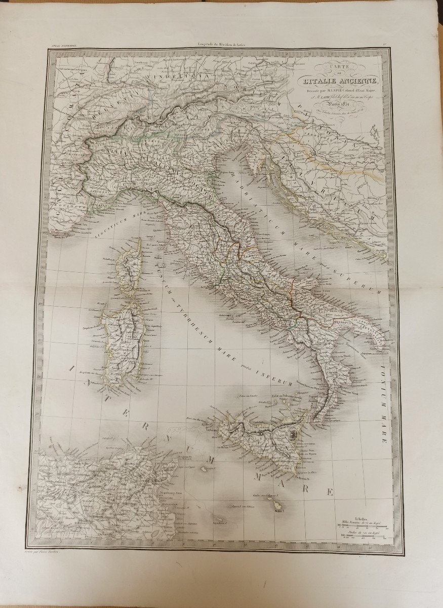 Map Of Ancient Italy Drawn By M. Lapie Paris 1851 Chez Lehuby, Bookseller