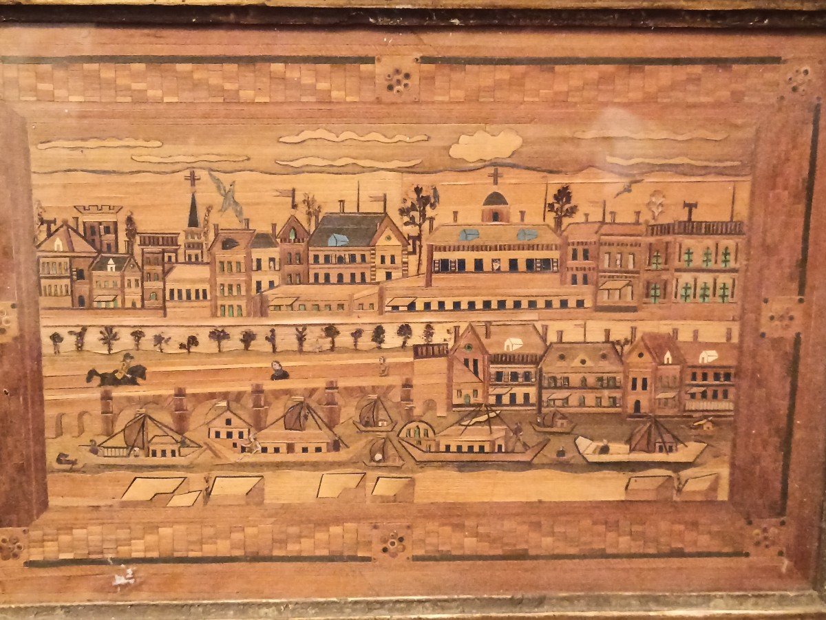 Table In Marquetry Of Straw Representing A Port XIX-photo-2