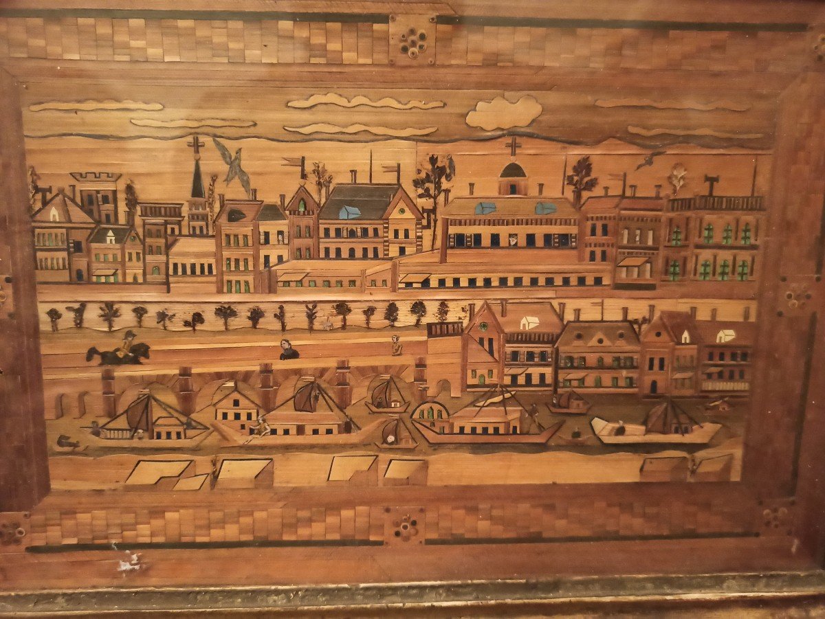 Table In Marquetry Of Straw Representing A Port XIX-photo-1