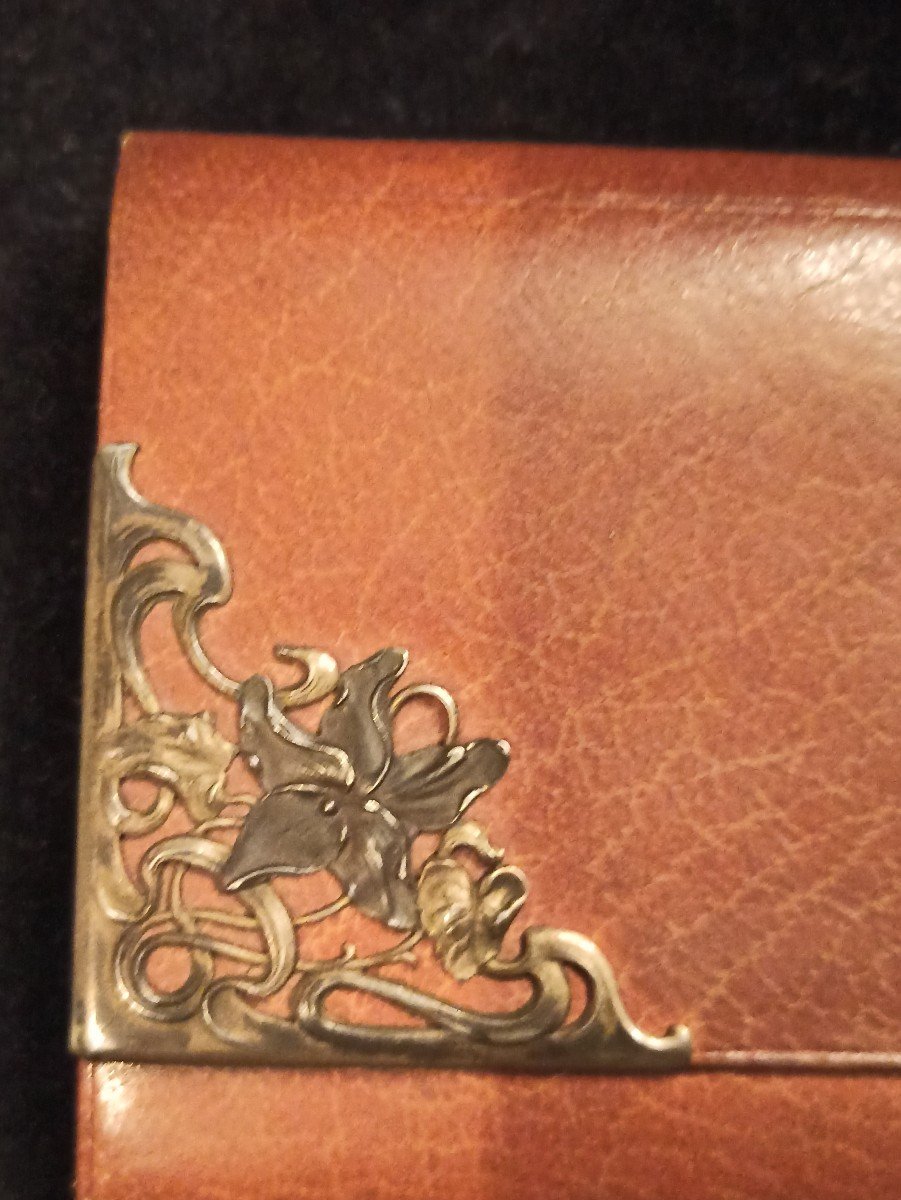 Leather Clutch Bag Adorned With A Rich Art Nouveau Style Decor In Silver And Gold-photo-2
