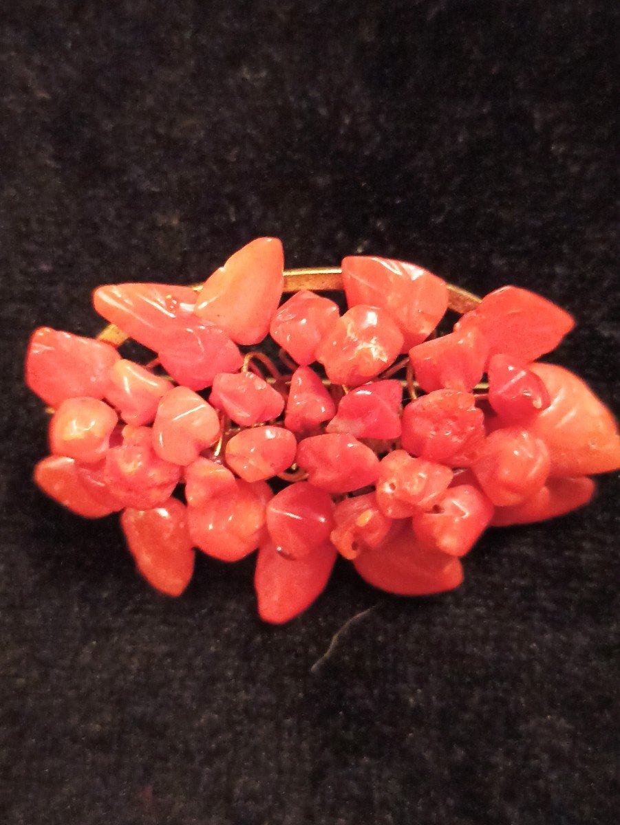 Demi Parure In Coral Including Ear Clips And A Brooch Circa 1930-photo-3