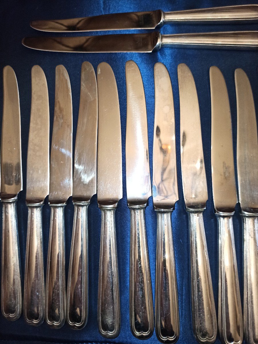 Suite Of 18 Dessert Knives Double Filet Model In Silver Metal-photo-2
