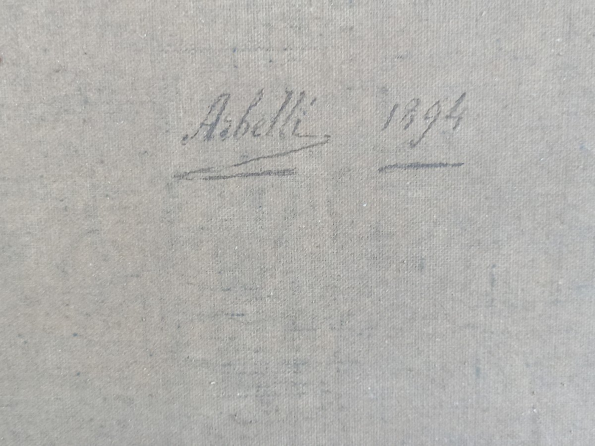 Huile Sur Toile Paysage De Montagnes , Toile Signée à L Encre Arbelli 1894-photo-4