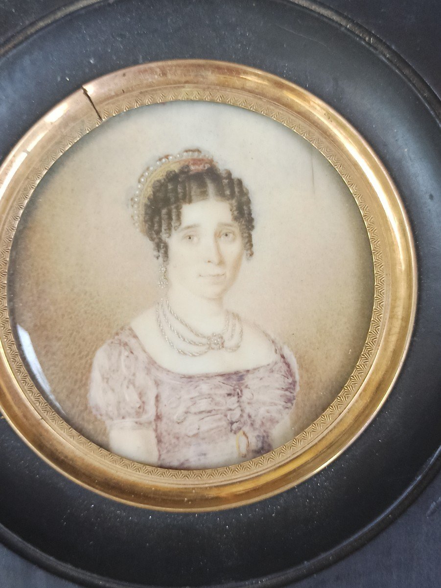 Miniature Peinte D Un Portrait De Femme Empire Circa 1810-photo-2