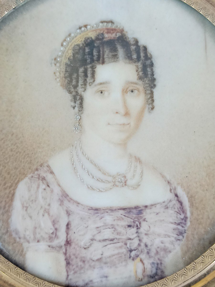 Miniature Peinte D Un Portrait De Femme Empire Circa 1810-photo-3