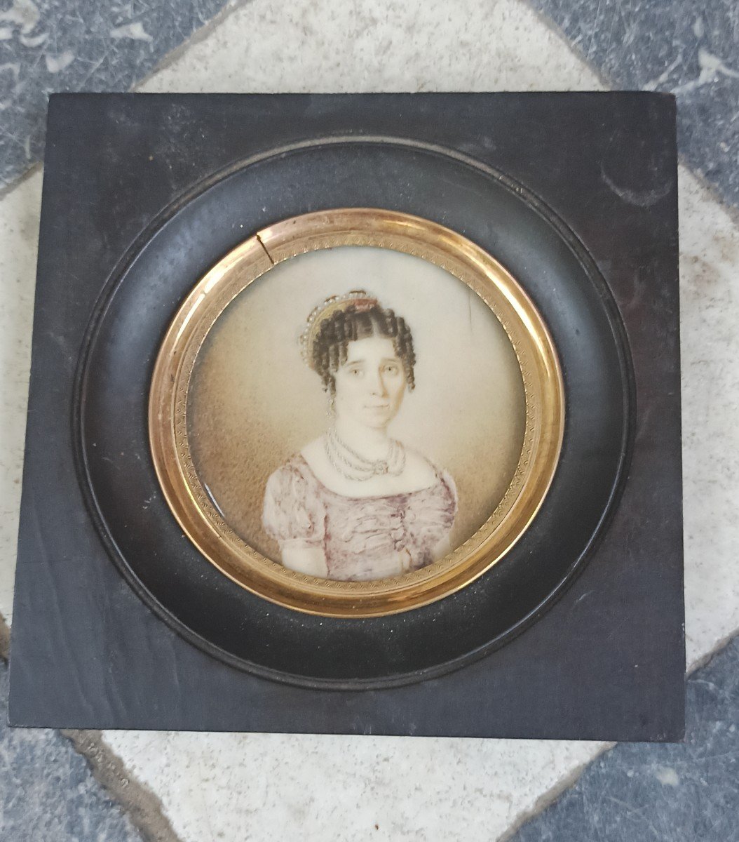 Painted Miniature Of A Portrait Of Empire Woman Circa 1810