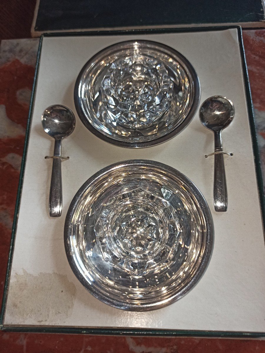 Pair Of Sale Round In Silver Metal And Christofle Crystal-photo-2