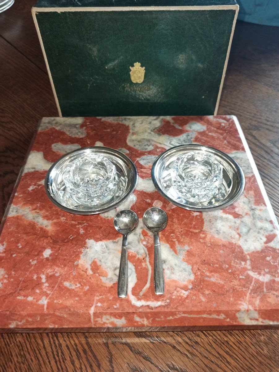 Pair Of Sale Round In Silver Metal And Christofle Crystal-photo-3