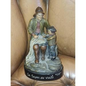 Terracotta Edition Of L Isle Adam, The Sailing Lesson, End Of The 19th Century
