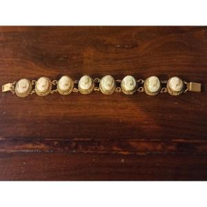 Vermeil Bracelet Decorated With Shell Camees Circa 1850