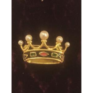 Broche  Couronne De Vicomte En Or émaux Et Perles