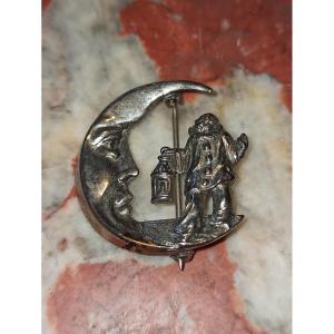  Broche En Argent Representant Pierrot Et La Lune Circa 1940