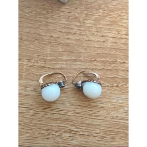 Paire de boucles d oreille en opaline et vermeil fin XIXe
