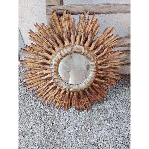Gilded Wooden Sun Mirror, Circa 1960