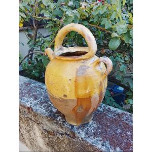 Cruche en terre cuite vernissée jaune sud ouest XIXe