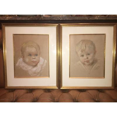 Paire De Portrait D’enfant S.emmes