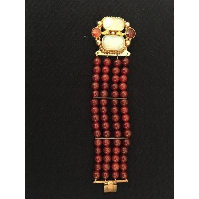 Carnelian And White Agate Bracelet