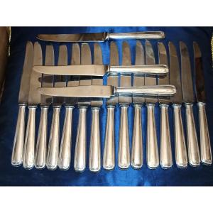 Suite Of 18 Dessert Knives Double Filet Model In Silver Metal