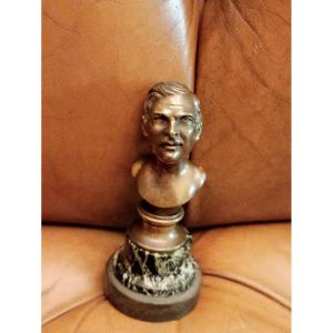 Bust Of Man In Bronze On Pedestal In Marble End XIX