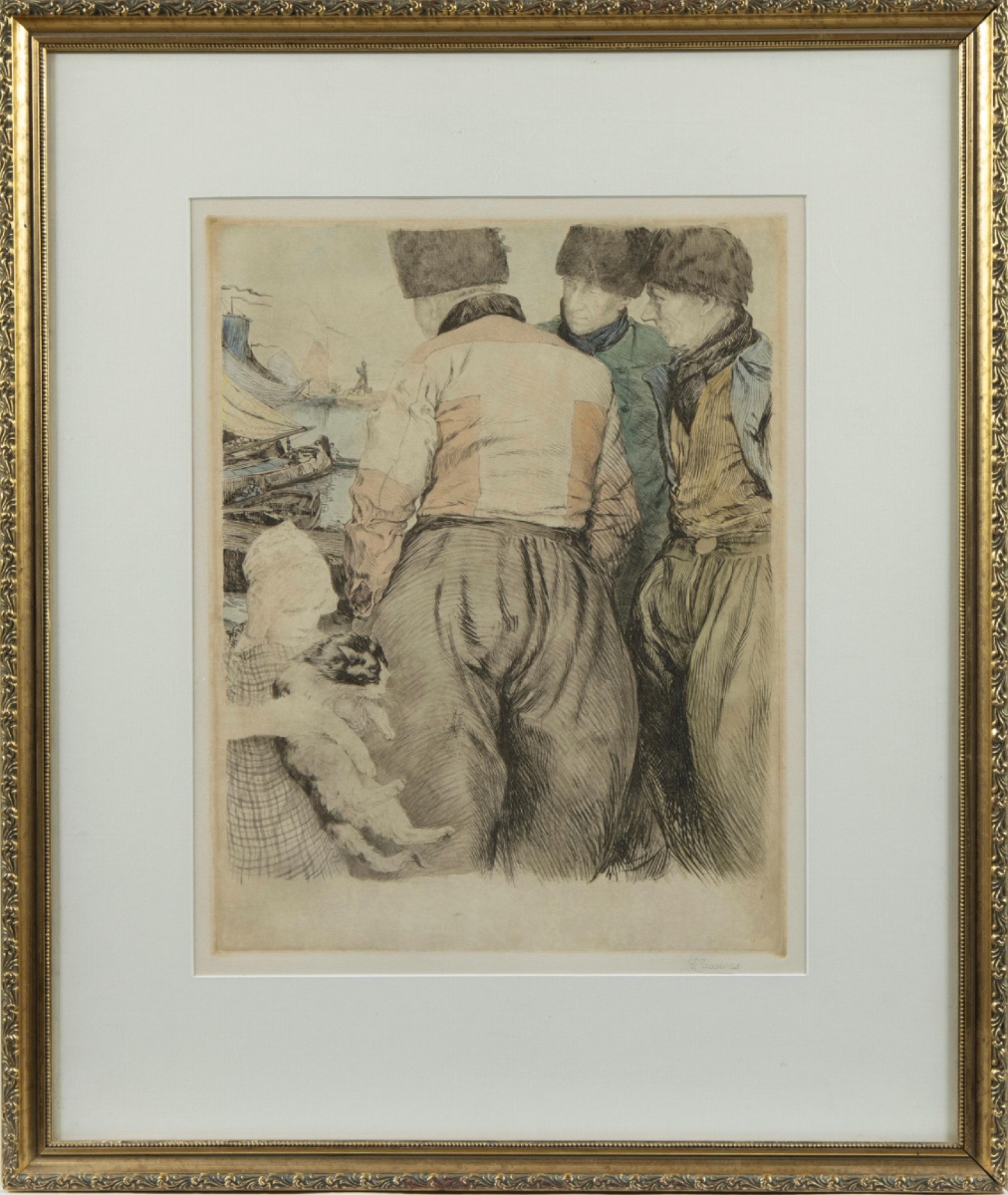 Color Engraving, Fishermen On The Quay, Henri Cassiers (1890-1900)