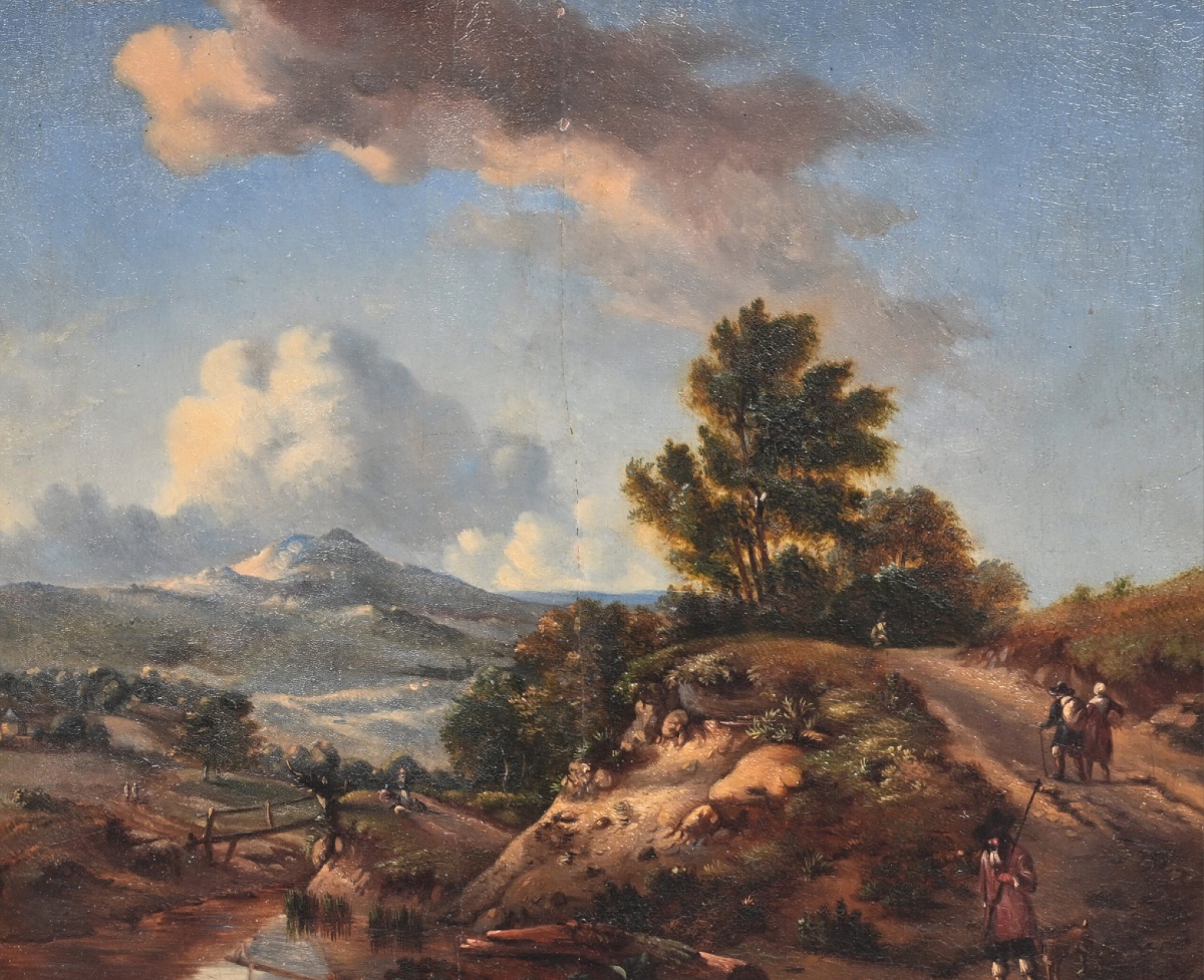 Voyageurs Dans Un Paysage De Montagne, école Européenne (1830-1850)-photo-3