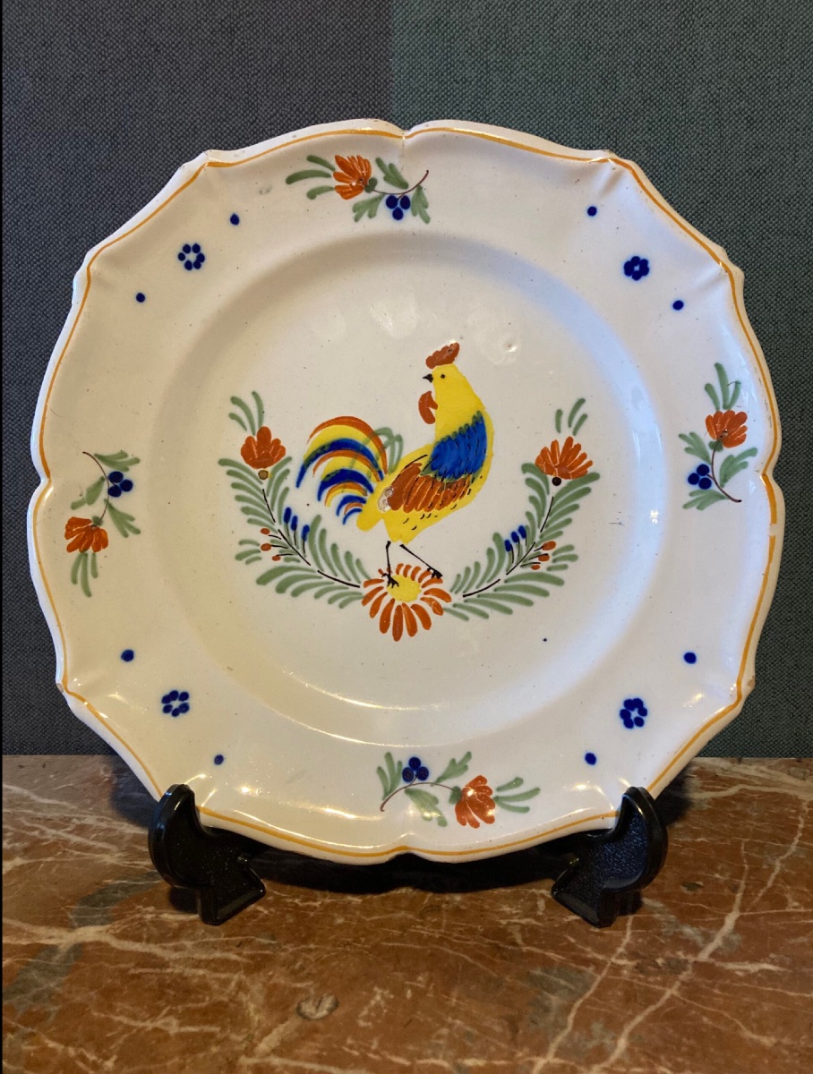 Decorative Plate With French Rooster Kg Saint-clément (19th Century)-photo-3