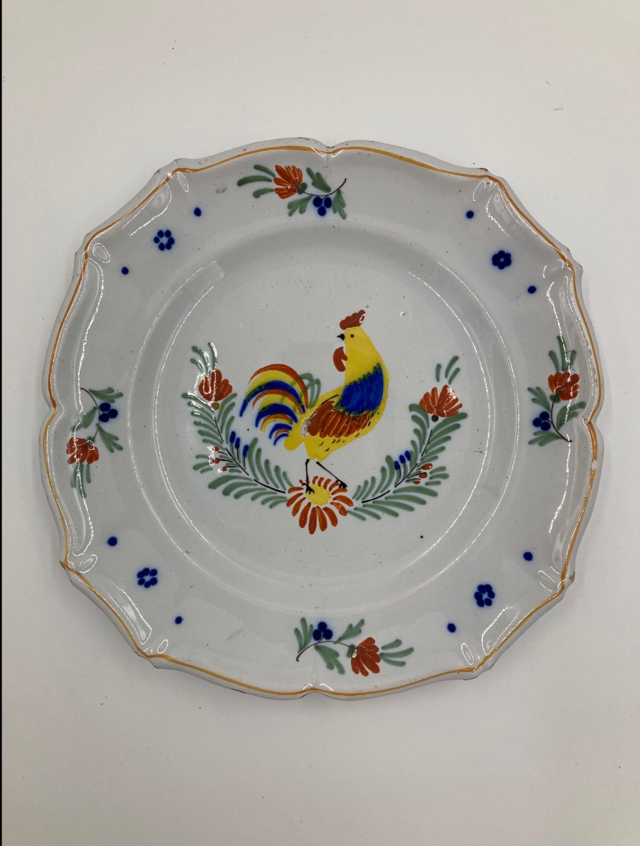 Decorative Plate With French Rooster Kg Saint-clément (19th Century)