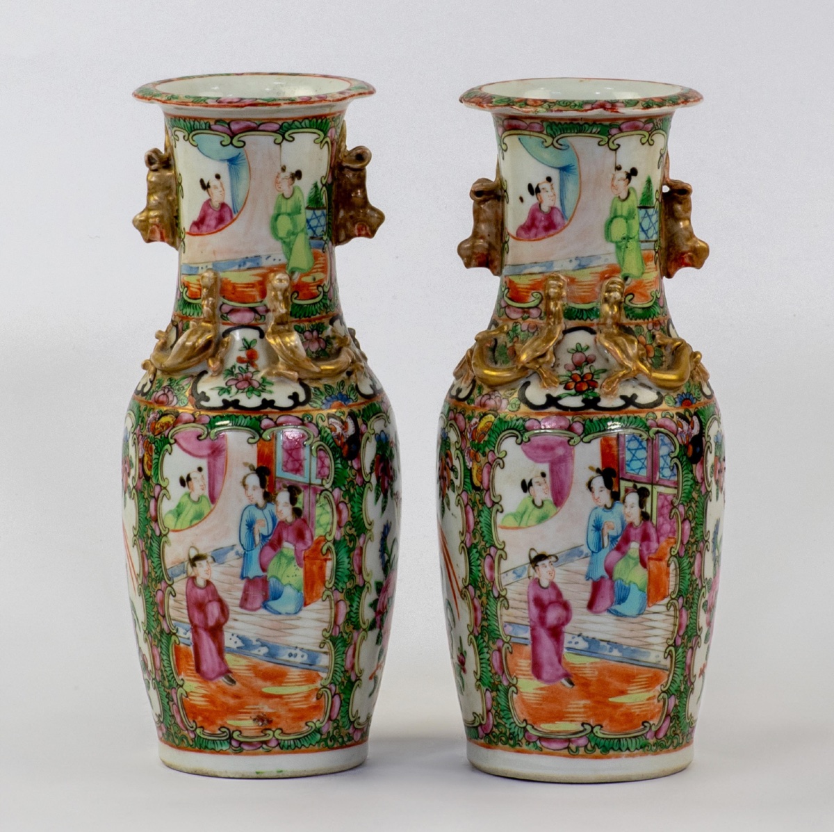 Paire de vases cantonais chinois, dynastie Qing (1875-1908)-photo-3