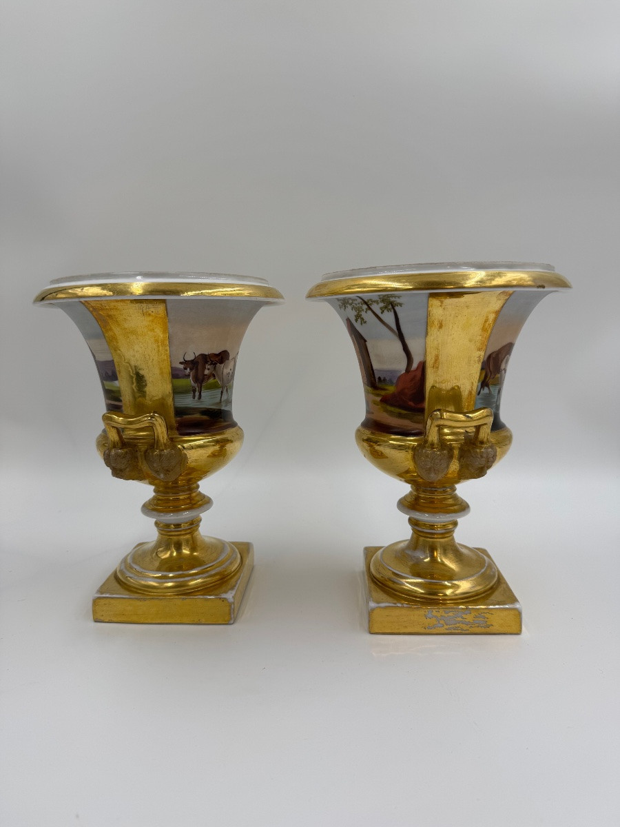Paire de vases Médicis en porcelaine de Bruxelles (1840-1850)-photo-4